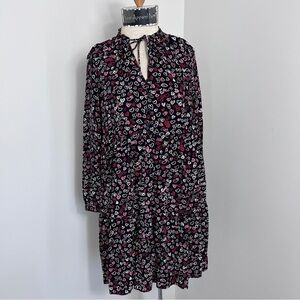 LOFT Black Multi-Color Hearts Print Long Sleeve Shirt Dress size XS